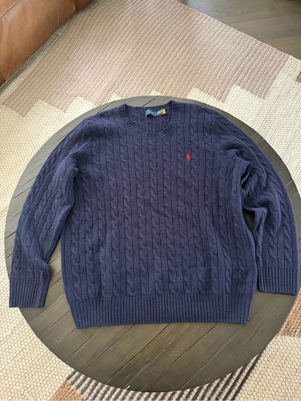 Polo Ralph Lauren Navy Cashmere Blend Cable-Knit Crewneck Sweater Size XLT 26x29